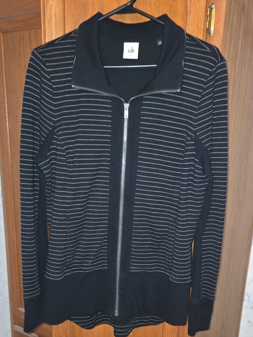 CAbi Black Striped Zip-Up Hoodie